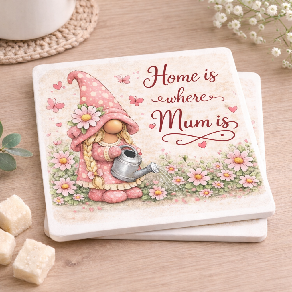 Home Is Where Mum Is – Square Ceramic Coaster 10 x 10cm