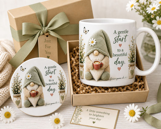A Gentle Start” Gonk Mug & Coaster Gift Set