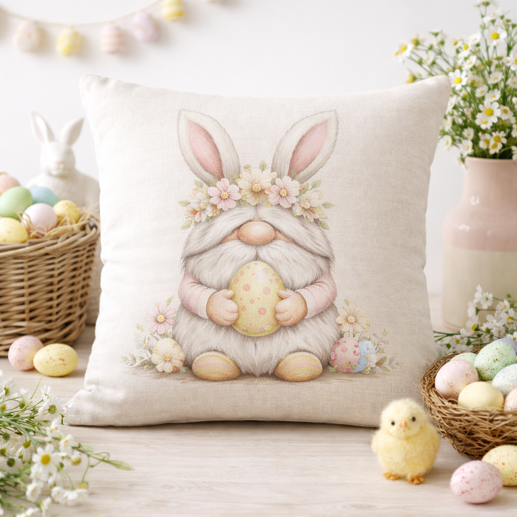 Easter Bunny Gonk Linen Cushion – 40 x 40cm