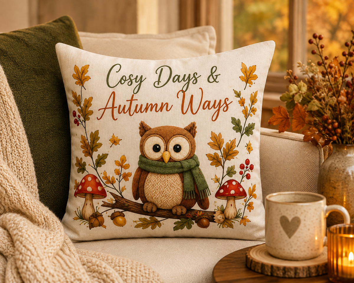 Cosy Days & Autumn Ways – Owl Cushion