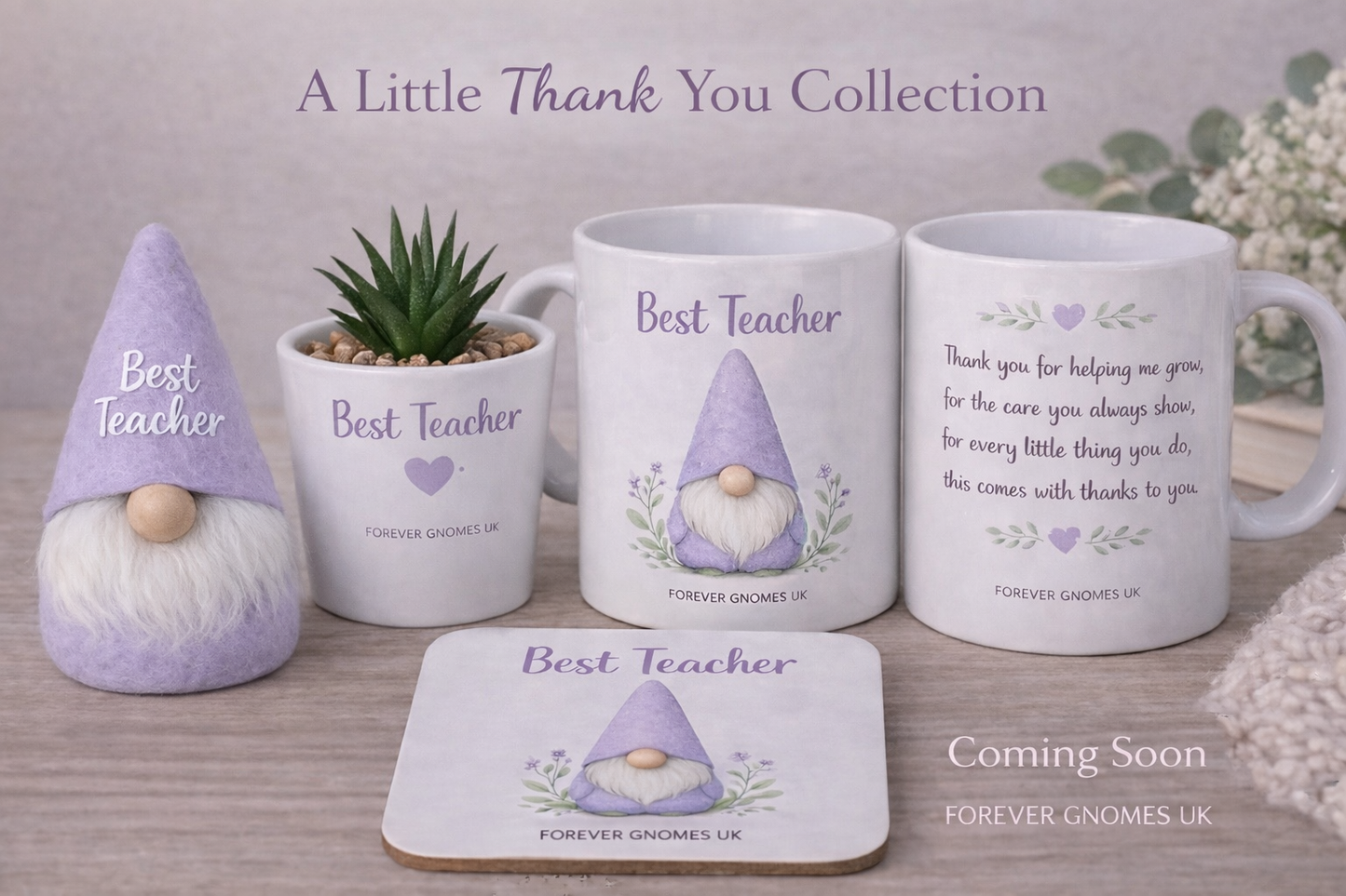 Best Teacher Mini Plant Pot – Lilac Heart 🌸  Designed & Handmade by Forever Gnomes UK