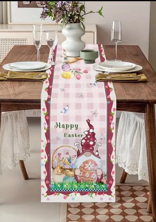 Happy Easter Linen Table Runner, Gnomes, Gonk, Nordic Gnome, Swedish Tomte