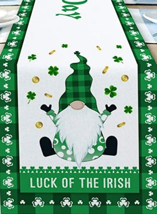 Luck of the Irish Linen Table Runner, Gonks, Nordic, Gnomes, Swedish Tomte