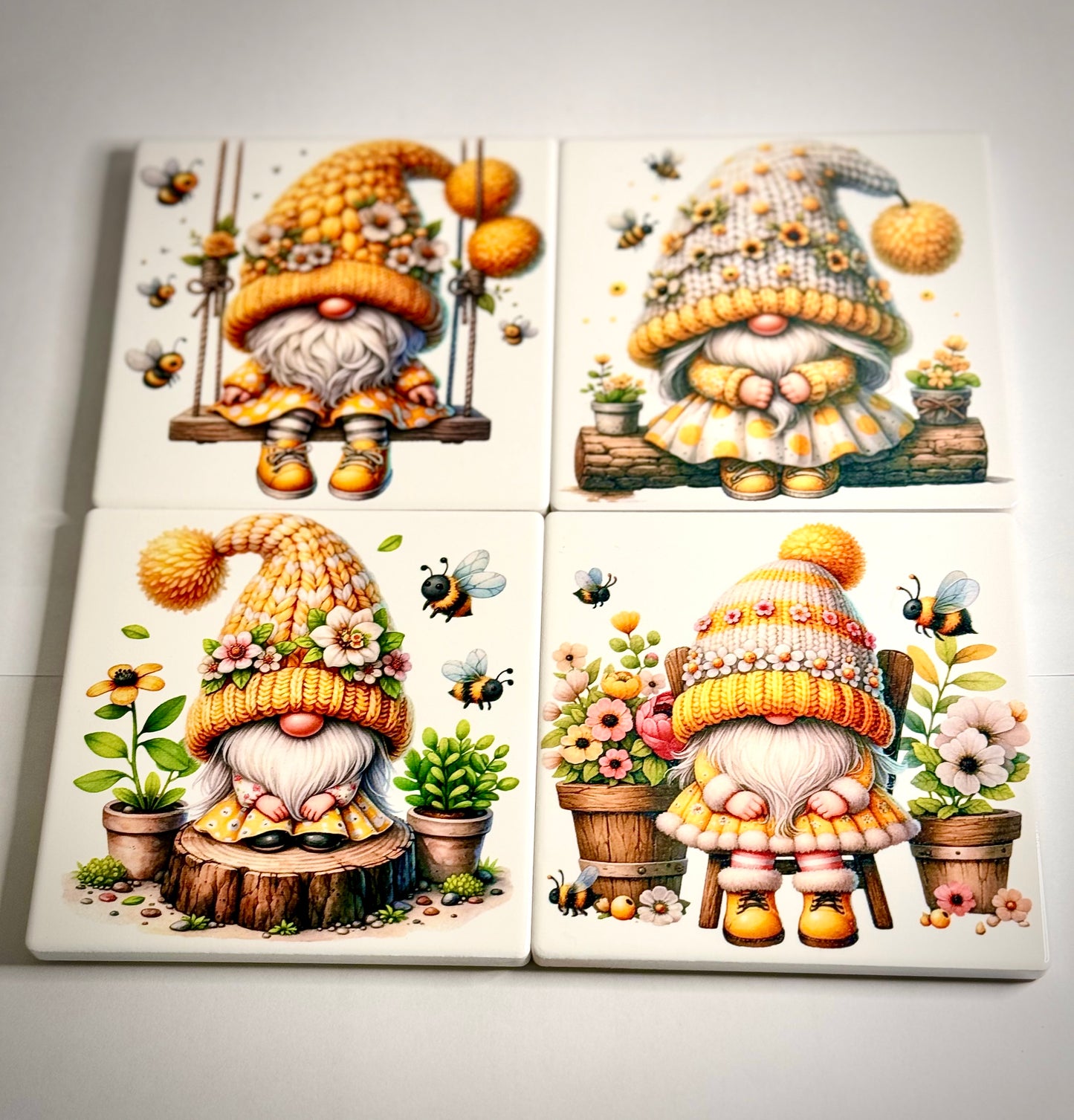 Set of four ceramic Gnome Coasters, Nordic Gnome, Gonk, Swedish Tomte