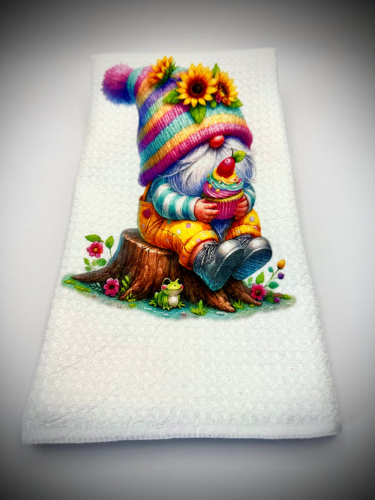 Handmade Cupcake Waffle Gnome Tea Towel. Gonk, Nordic Gnome, Swedish Tomte