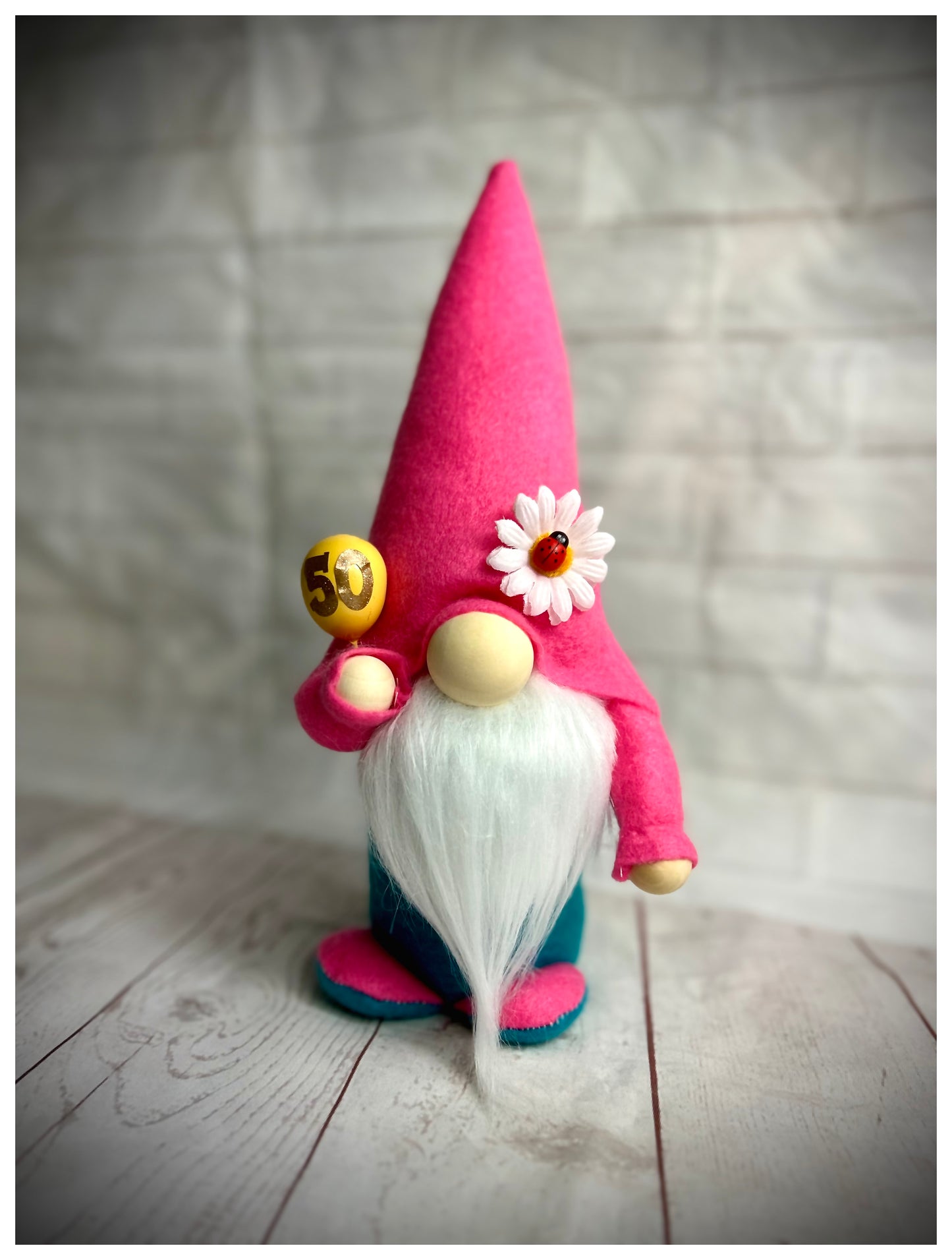 Handmade Birthday Gnome with Balloons and Age, Gonk, Nordic, Swedish Tomte