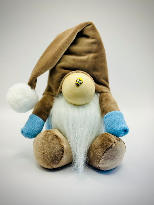 Handmade Taupe Nordic Gnome with Floppy Hat and Pom Pom