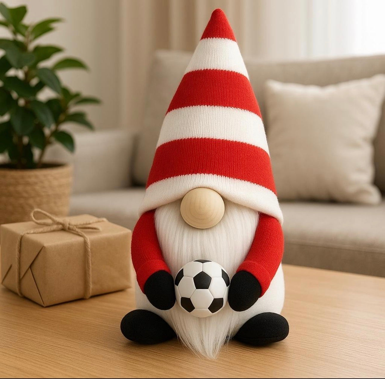 Handmade Red and White Striped Football Gonk, Nordic, Gnome, Swedish Tomte