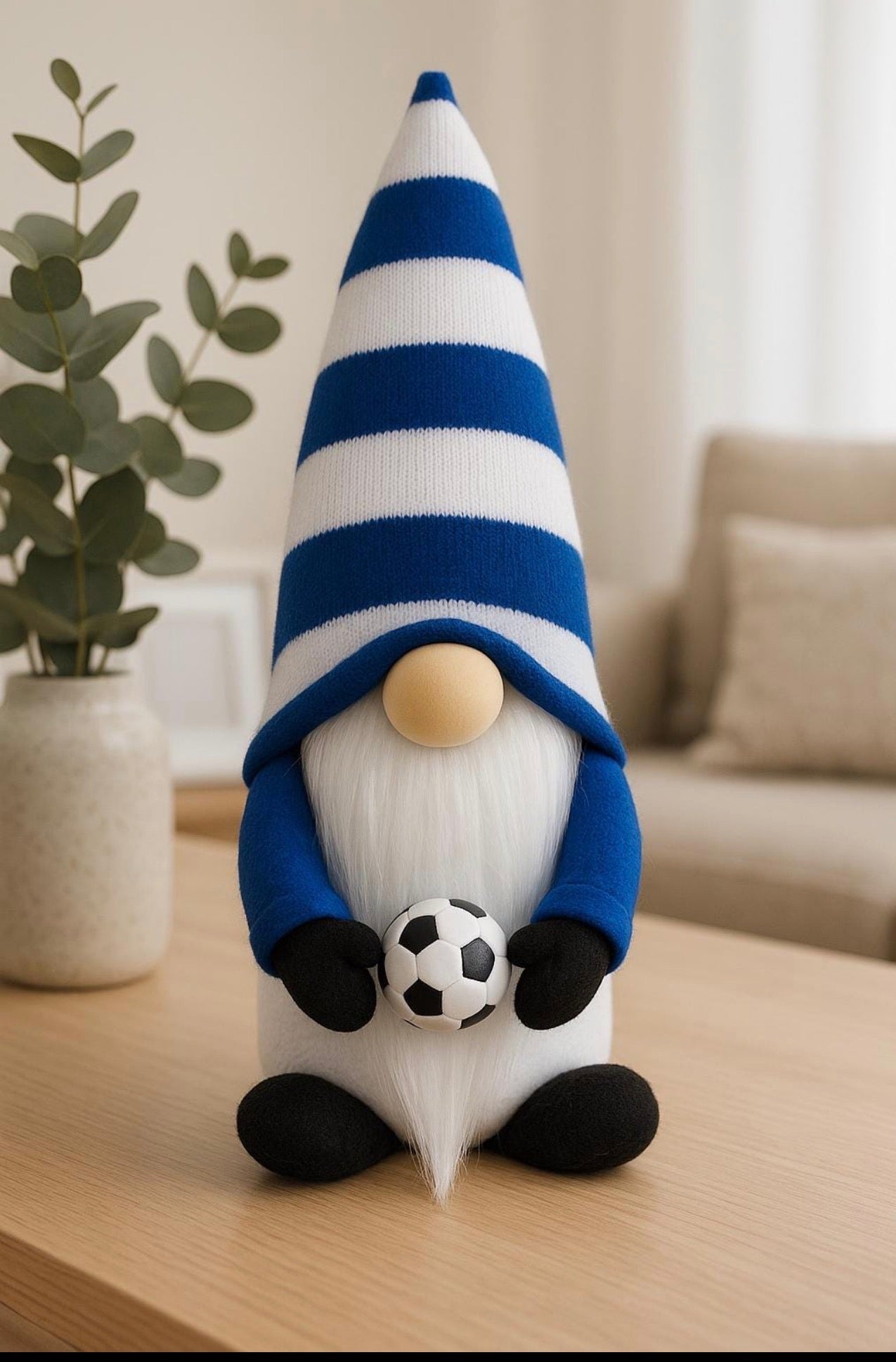 Handmade Blue and White Stripe Football Gonk, Nordic, Gnome, Swedish Tomte