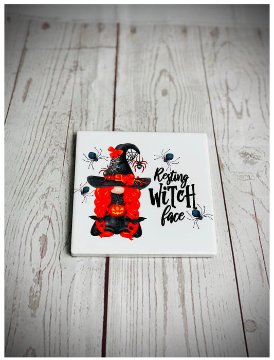 Handmade Resting Witch Face Ceramic Coaster