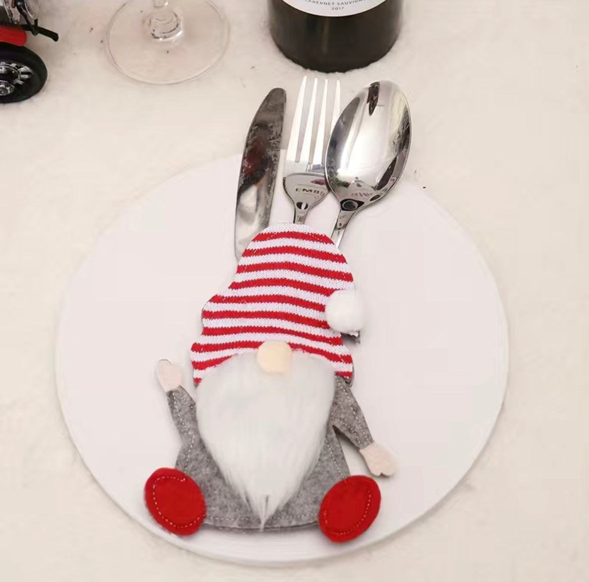 Christmas Gonk Felt Cutlery Holder Bag, Nordic, Gnome, Swedish Tomte