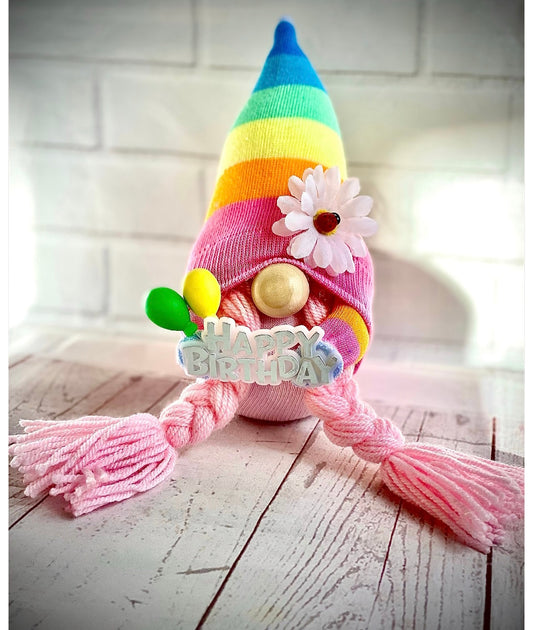 Handmade Happy Birthday Pastel Pink Gnome with Platts, Nordic, Gonk, Swedish Tomte