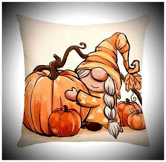 Pumpkin and Gonk Linen Cushion Cover, Nordic, Gnome, Swedish Tomte