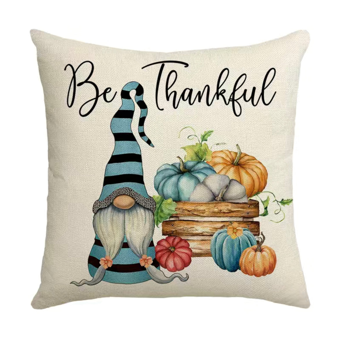Be Thankful Gnome Linen Cushion Cover, Nordic, Gonk, Swedish Tomte