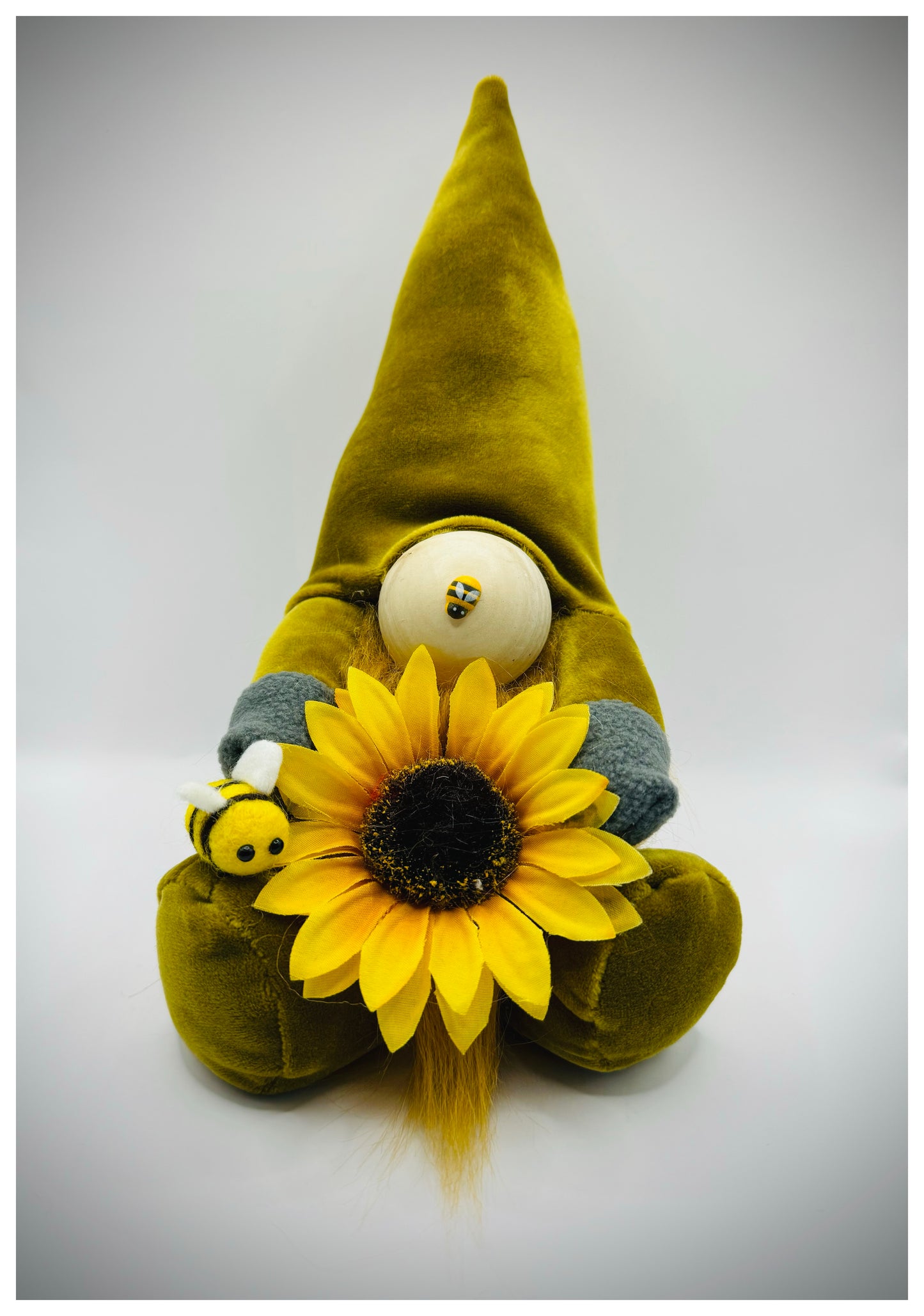 Handmade Sunflower Gonk and Bumblebee, Nordic Gnome, Swedish Tomte