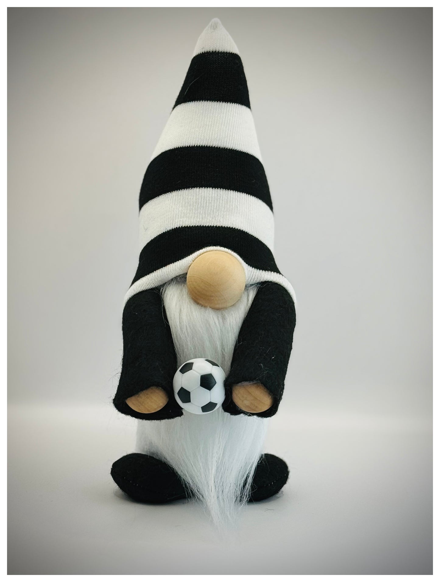 Handmade Black and White Football Gonk, Nordic Gnome, Swedish Tomte