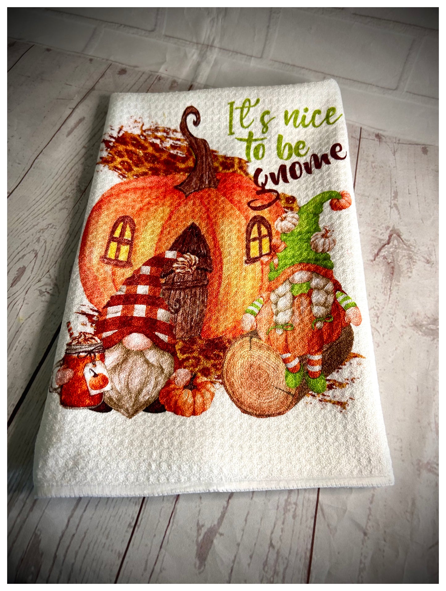 Handmade It’s Nice to be Gnome Waffle Tea Towel