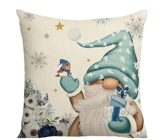 Christmas Linen Cushion Cover Snowflakes and Gonk, Nordic, Gnome, Swedish Tomte