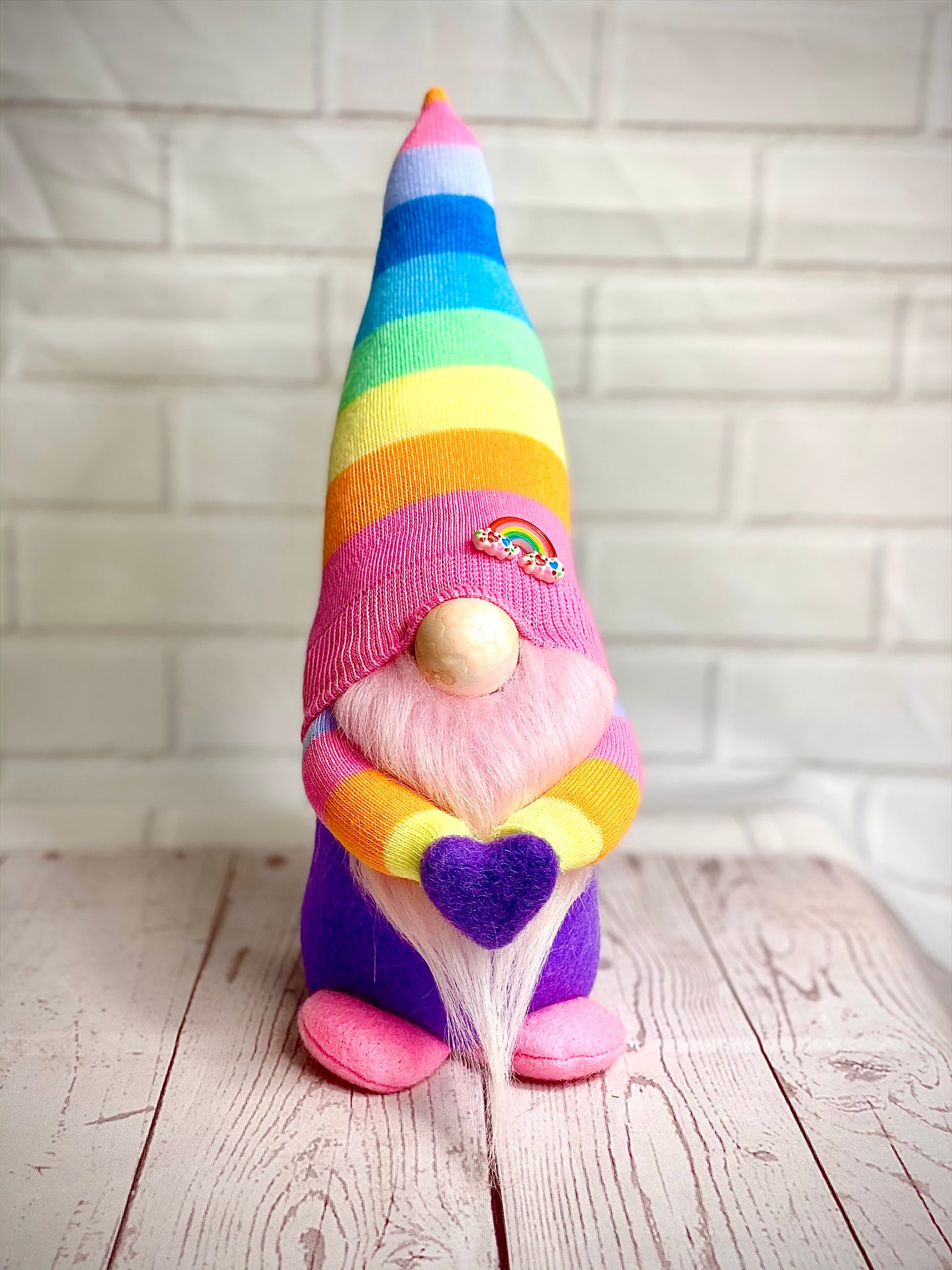 Handmade Pastel Pink Rainbow Gnome, Gonk, Nordic, Swedish Tomte