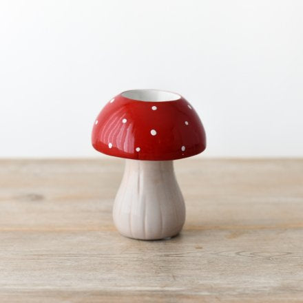 Ceramic Mushroom Red and White Autumn tea light holder