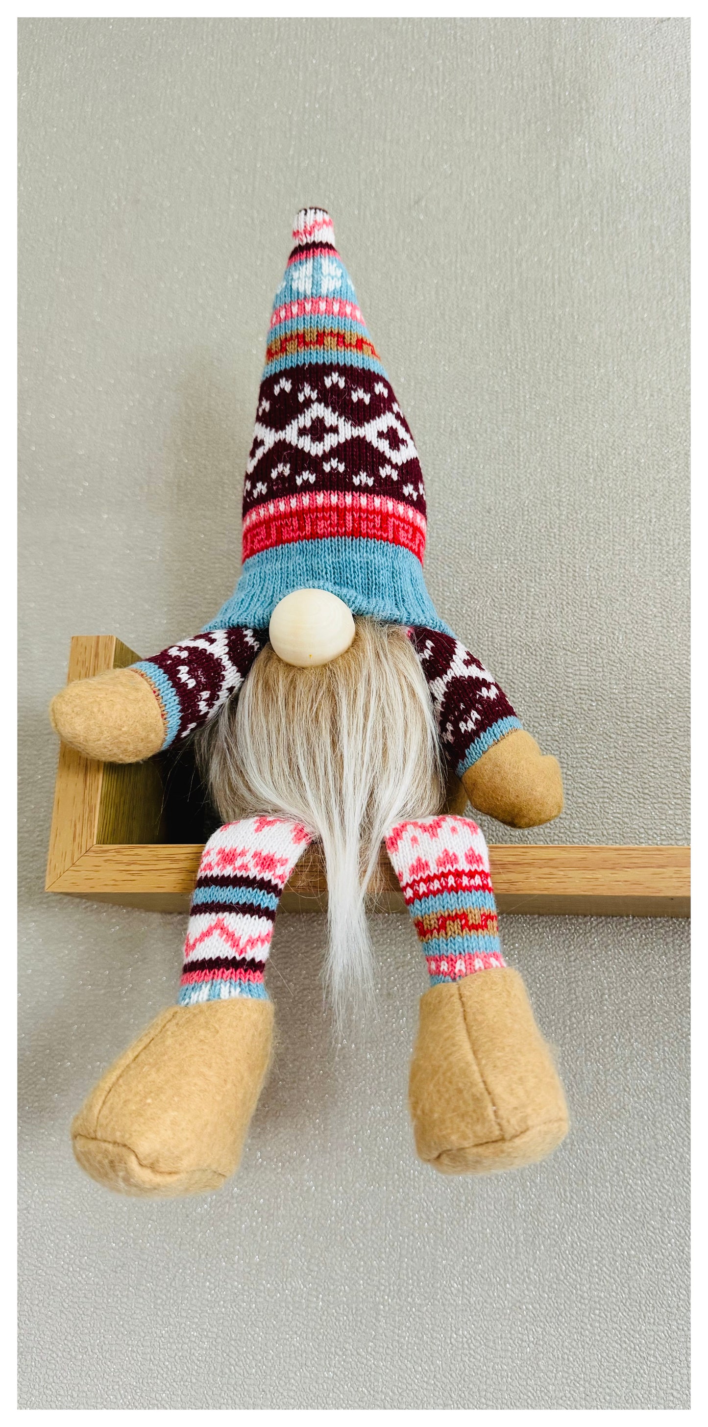 Handmade Autumn Blue Shelf Sitter Gonk, Nordic Gnome, Swedish Tomte