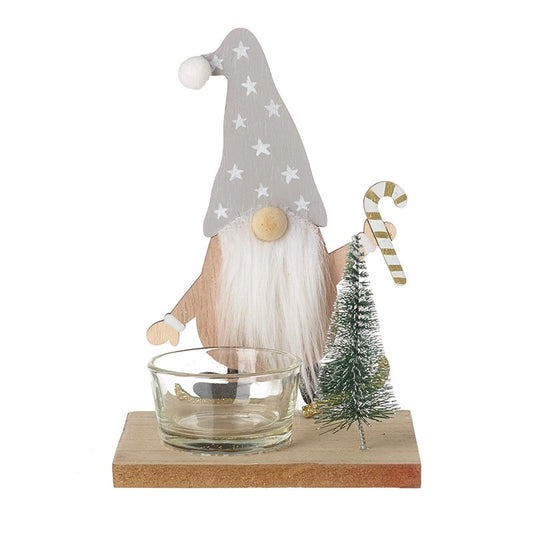 Gonk Christmas T-Light Holder with wooden base, Nordic, Gnome, Swedish Tomte