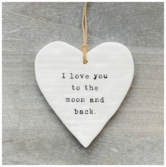 Love you to the Moon and Back Ceramic Hanging Heart 10cm