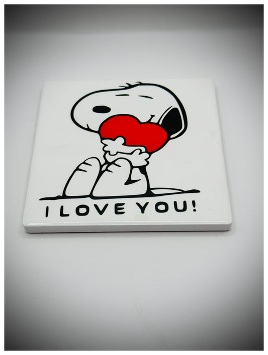 Handmade I Love You Snoopy Ceramic Coaster