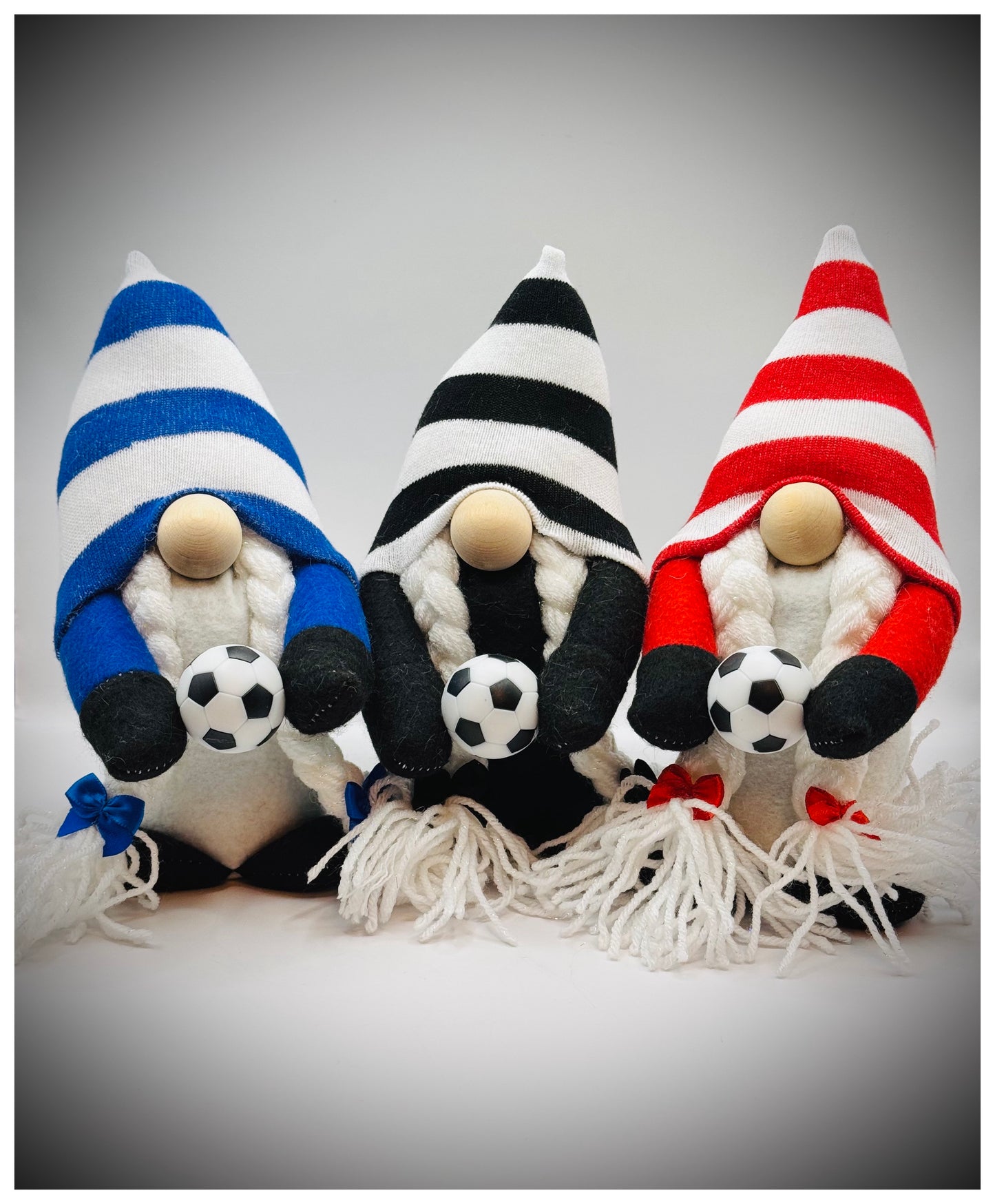 Handmade Dark Blue and White Football Gonk, With Platts, Nordic Gnome, Swedish Tomte