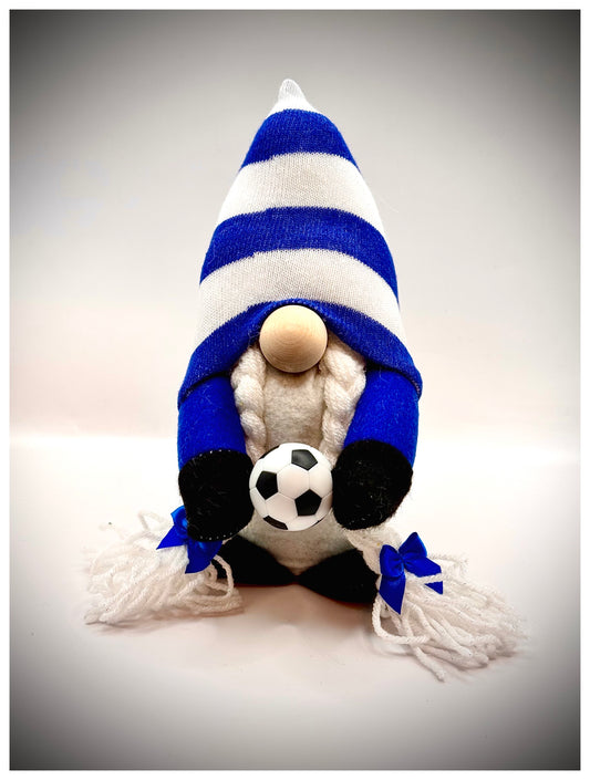 Handmade Dark Blue and White Football Gonk, With Platts, Nordic Gnome, Swedish Tomte