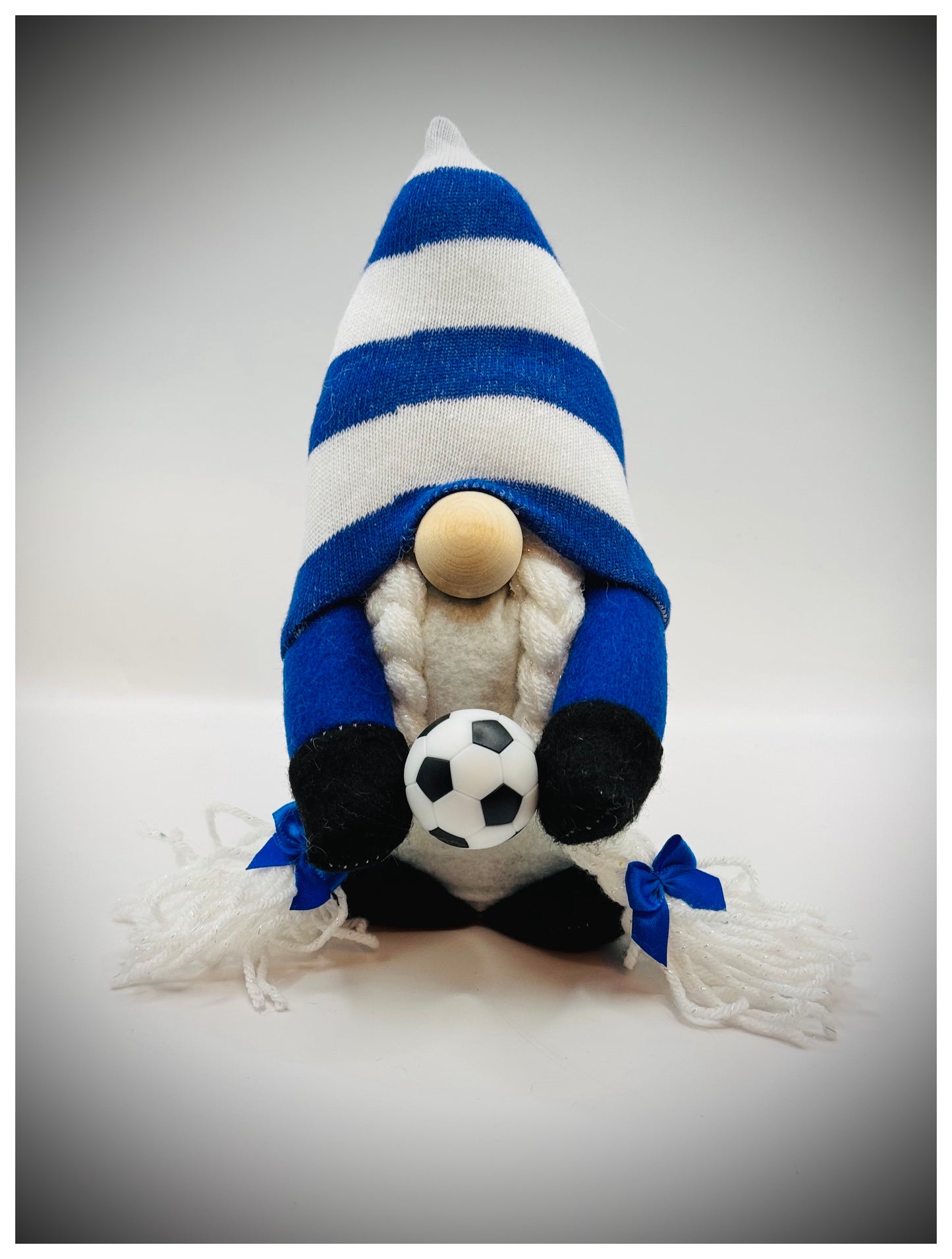 Handmade Dark Blue and White Football Gonk, With Platts, Nordic Gnome, Swedish Tomte