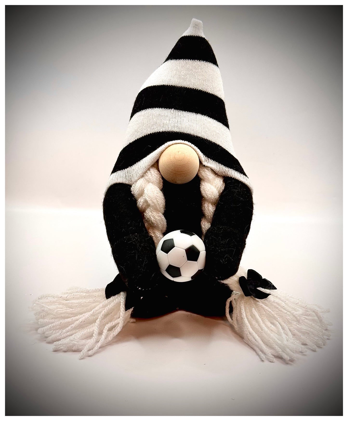 Handmade Black and White Football Nordic Gnome, Swedish Tomte