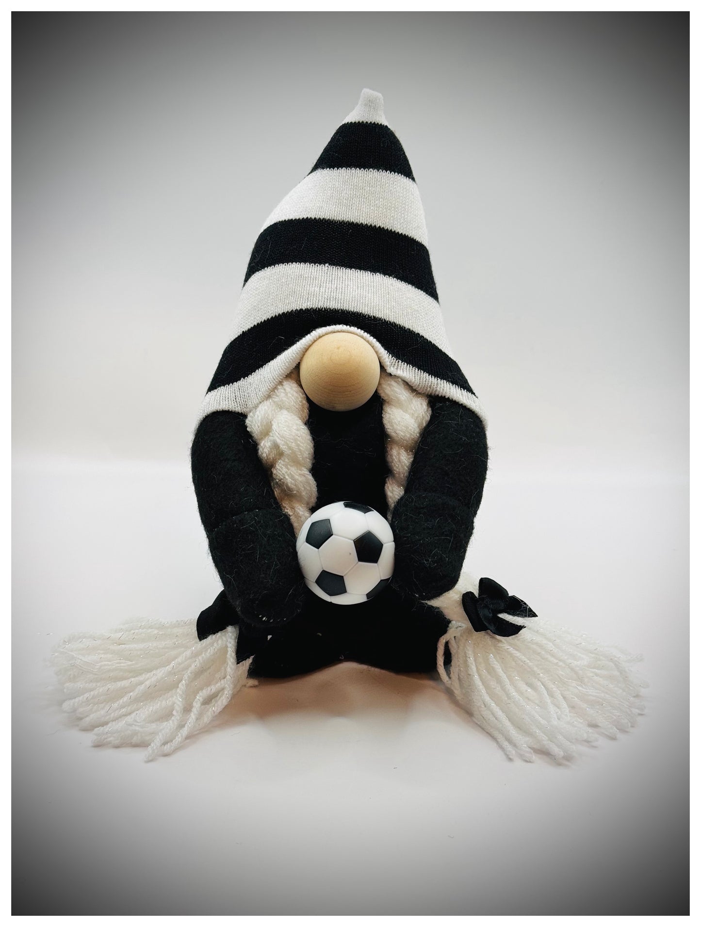 Handmade Black and White Football Nordic Gnome, Swedish Tomte