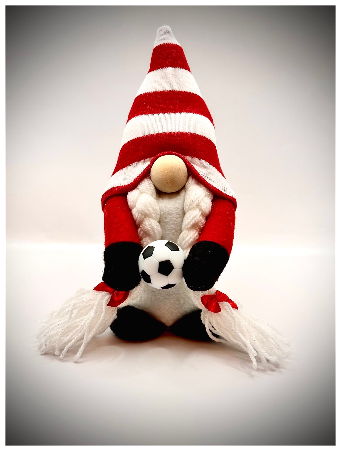 Handmade Red and White Football Gonk with Platts, Nordic Gnome, Swedish Tomte