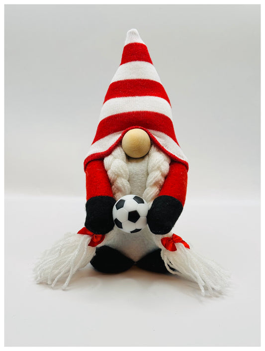 Handmade Red and White Football Gonk with Platts, Nordic Gnome, Swedish Tomte