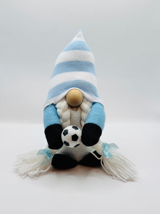 Handmade Light Blue and White Football Gonk with Platts, Nordic Gnome, Swedish Tomte