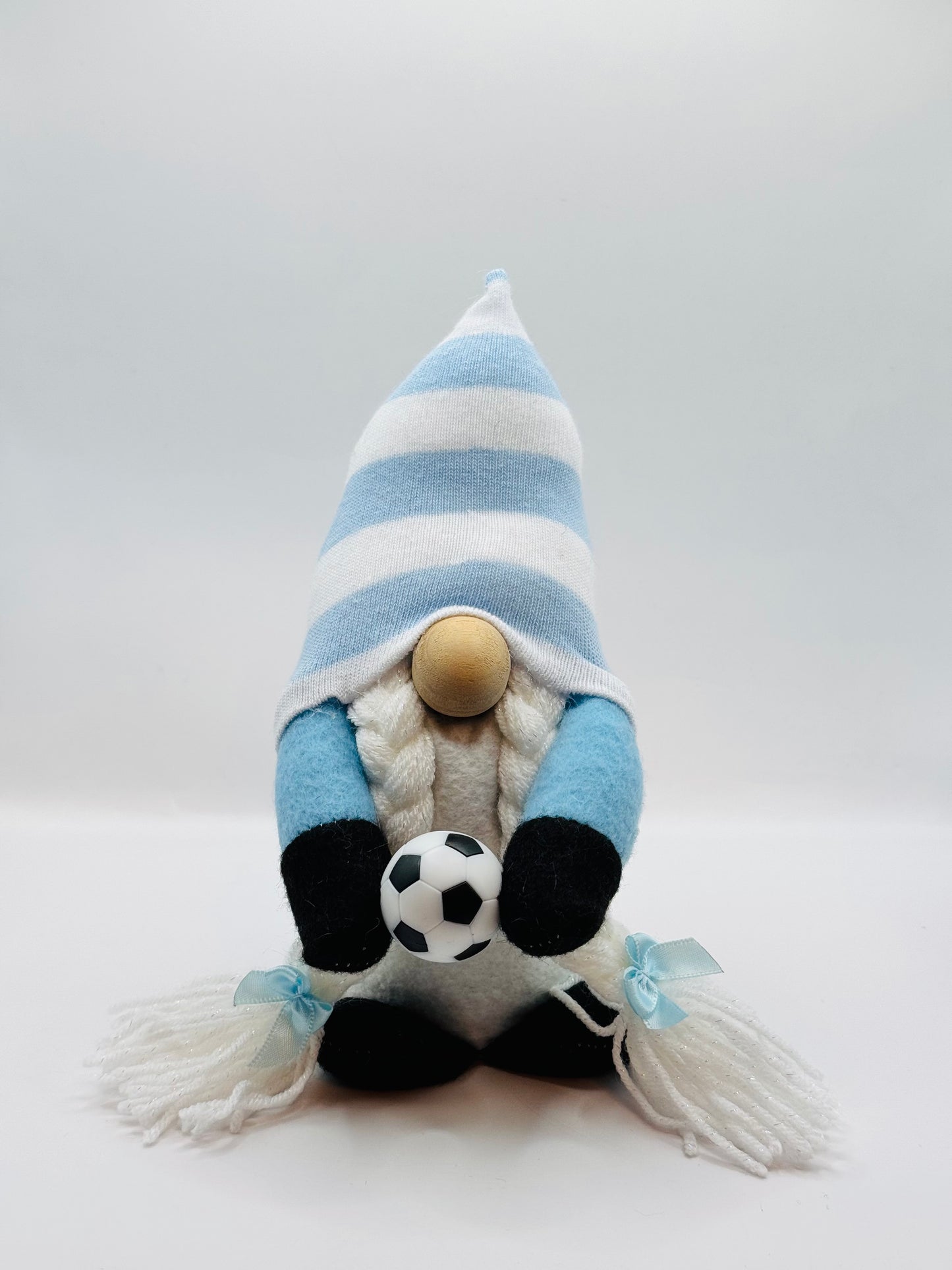 Handmade Light Blue and White Football Gonk with Platts, Nordic Gnome, Swedish Tomte