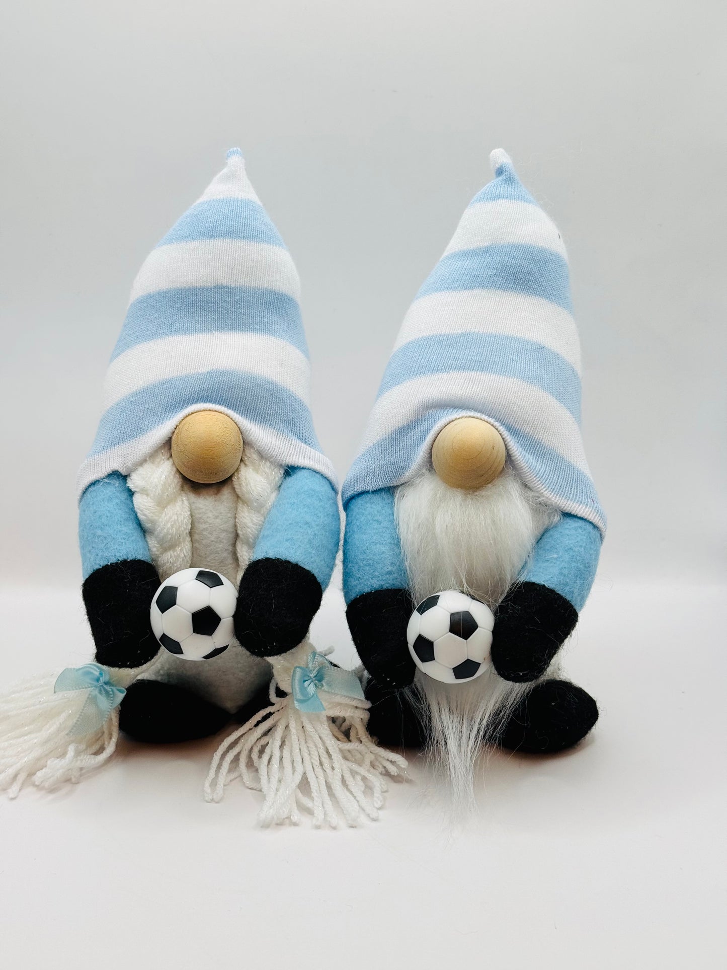 Handmade Light Blue and White Football Gonk with Platts, Nordic Gnome, Swedish Tomte