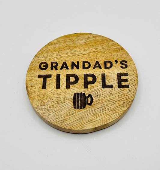 Grandads Tipple Wooden Round Coaster 10cm