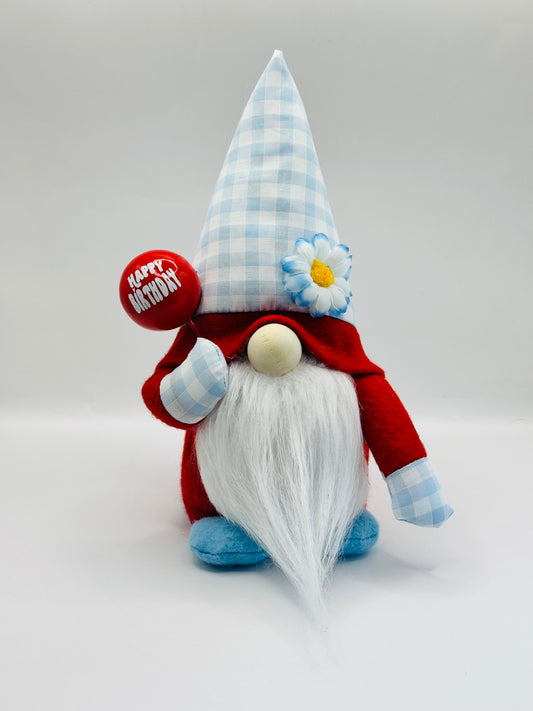 Happy Birthday Nordic Gnome with Red Balloon, Gonk, Swedish Tomte