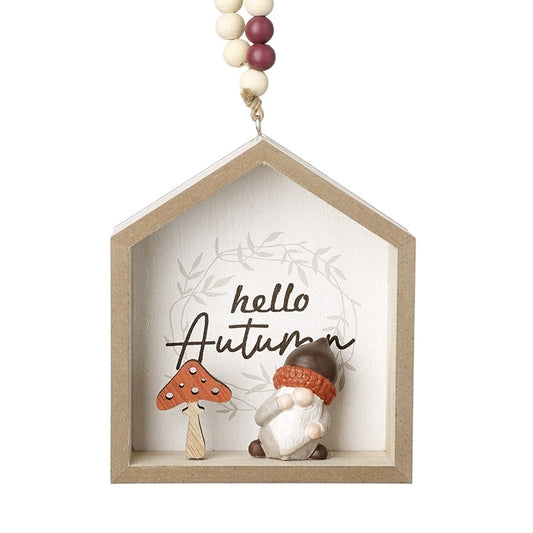 Hello Autumn Hanging Wooden Gonk House, Nordic Gnome, Swedish Tomte