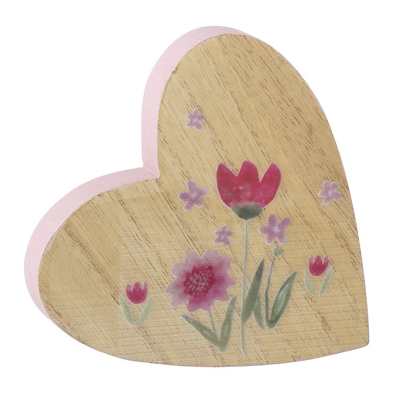 Wooden Heart shaped Block with Flowers
