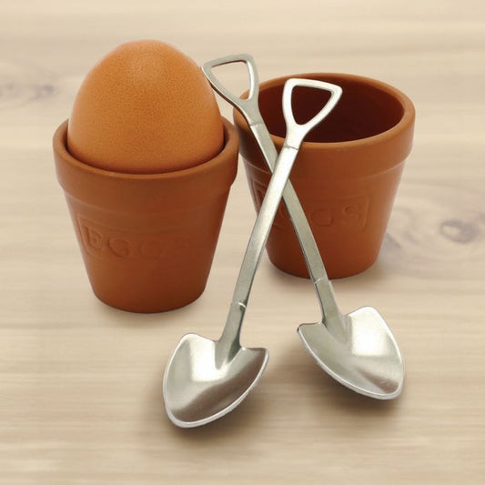 Terracotta Plant Pot Egg Cup and Shovel Spoon Set
