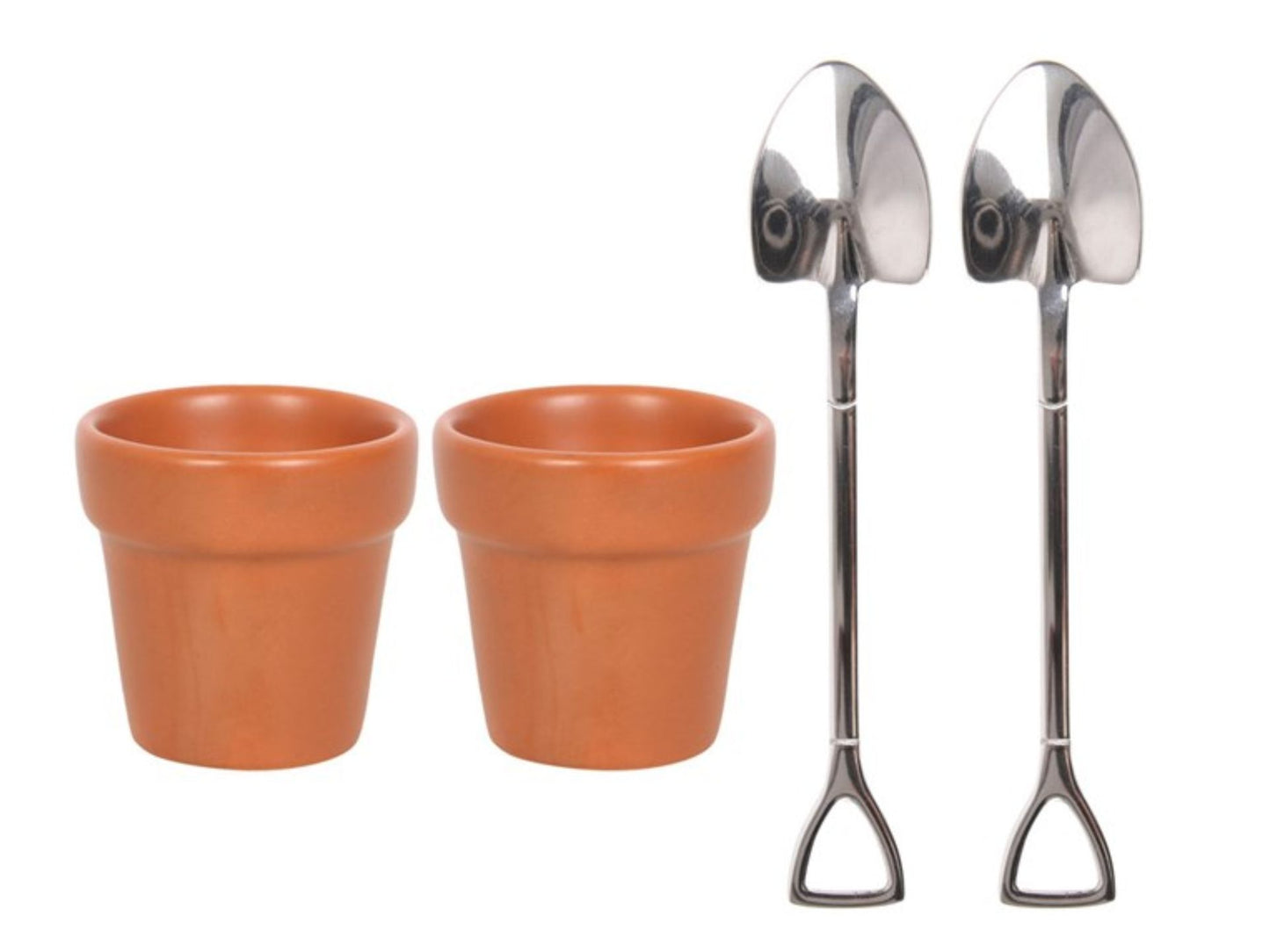 Terracotta Plant Pot Egg Cup and Shovel Spoon Set