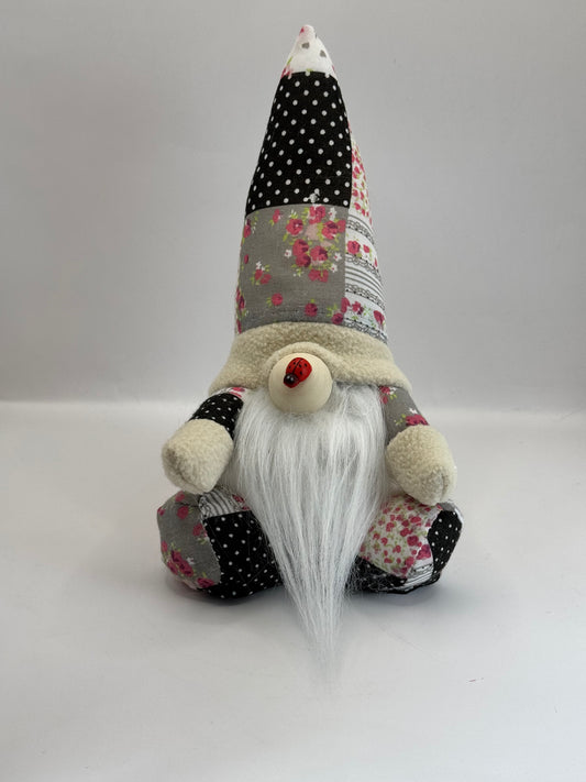 Mini Beige and Black Patchwork Gonk, 7 inches, Nordic, Gnome, Swedish Tomte
