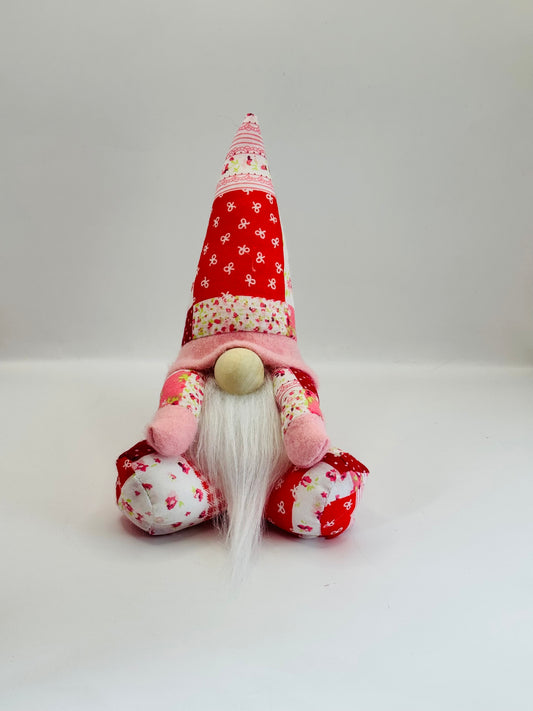 Mini Pink and Red Patchwork Sitting Gonk 7 inches, Nordic, Gnome, Swedish Tomte