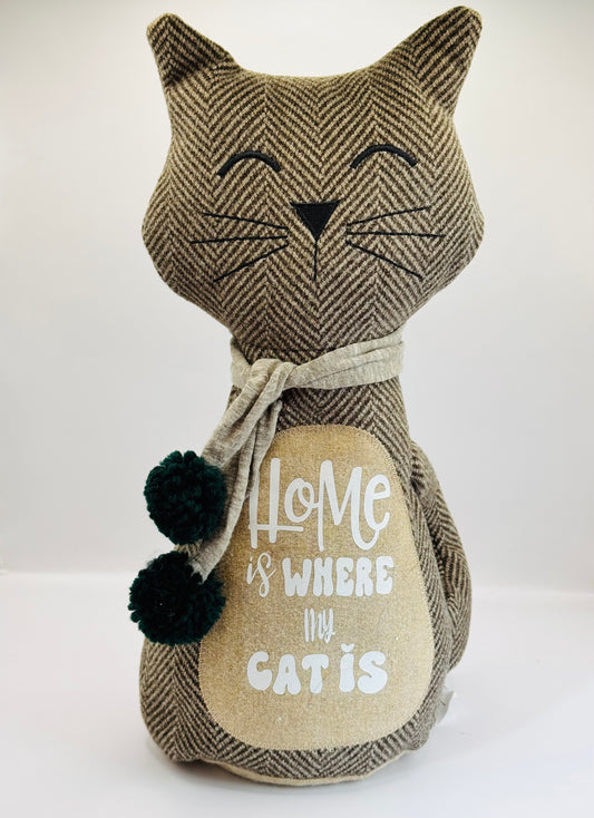 Home is Where My Cat Is Fabric Doorstop 34cm