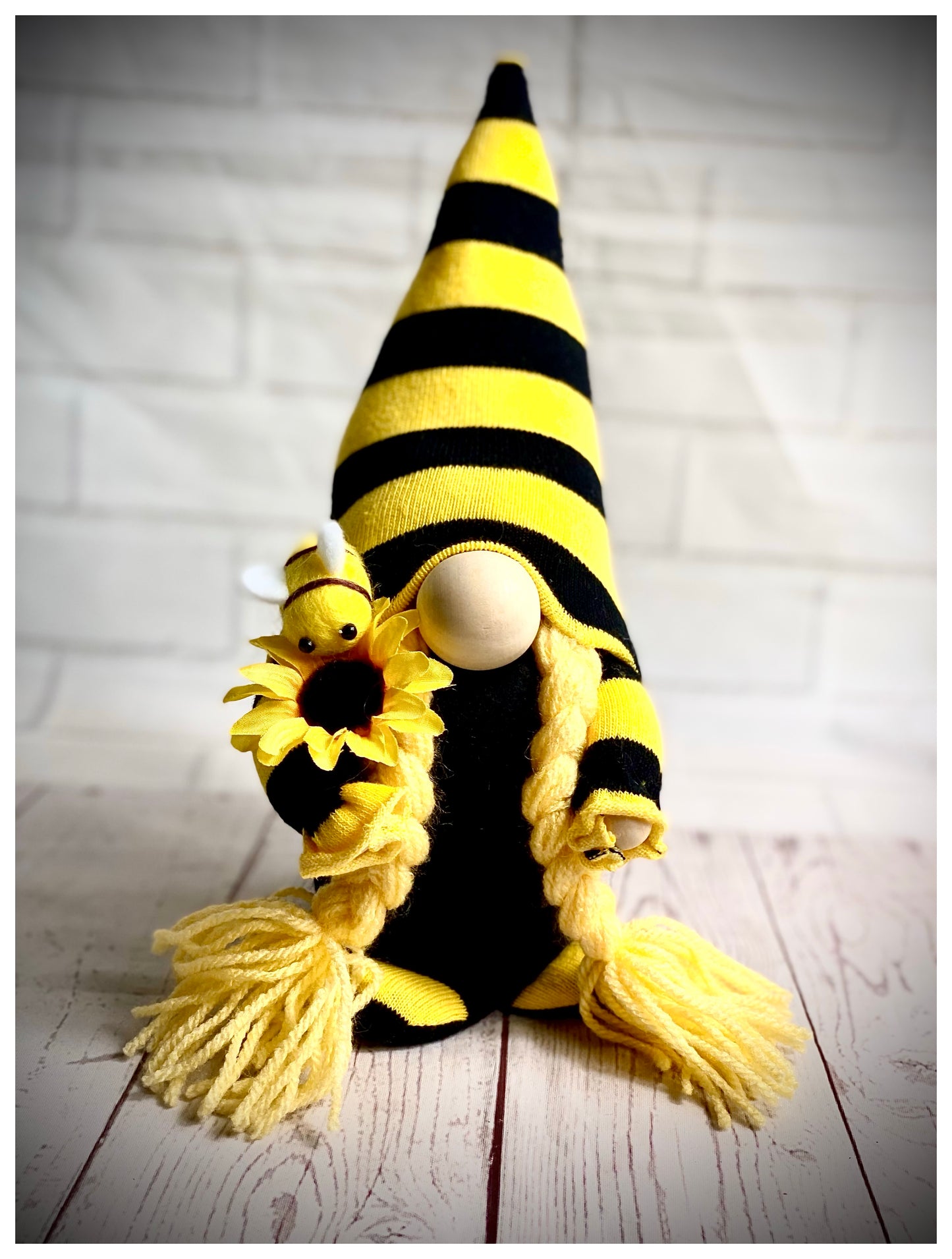 Handmade Bumble Bee Female Gonk with Sunflower – Forever Gnomes UK