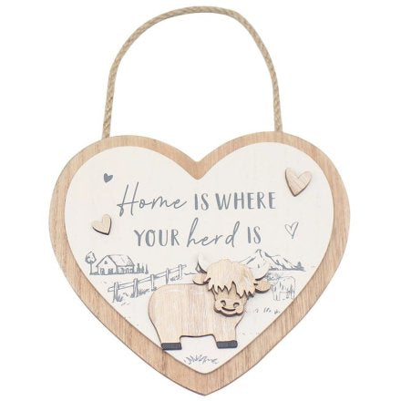 Home is where My Herd Is Heart shaped Wooden hanging sign 18cm