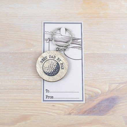 Best Dad By Par Rustic Wooden Keyring 5cm
